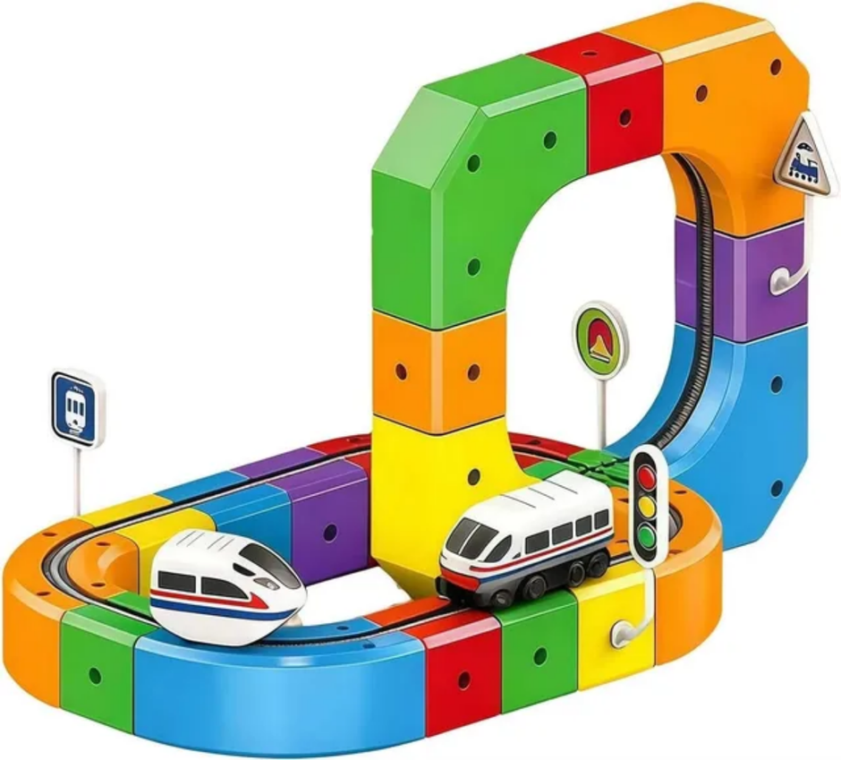 Cube Track Express - 51 Pieces DIY Magnetic Cube Railway Building Set
