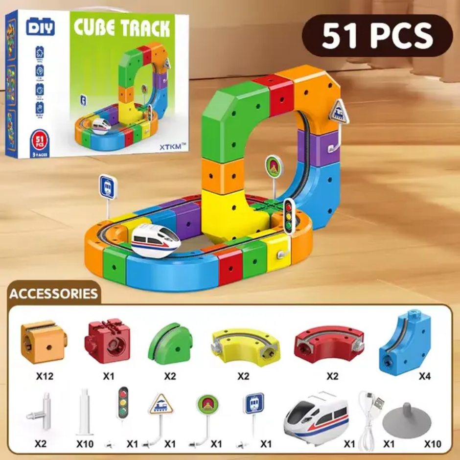 Cube Track Express - 51 Pieces DIY Magnetic Cube Railway Building Set