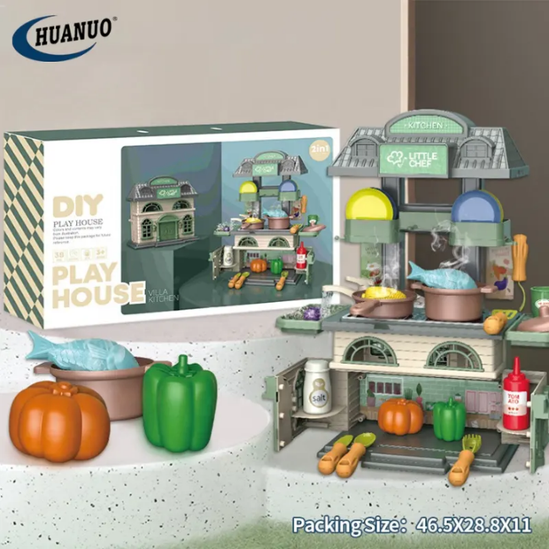 Little Chef Villa - 2 in 1 DIY Playhouse & Kitchen Playset