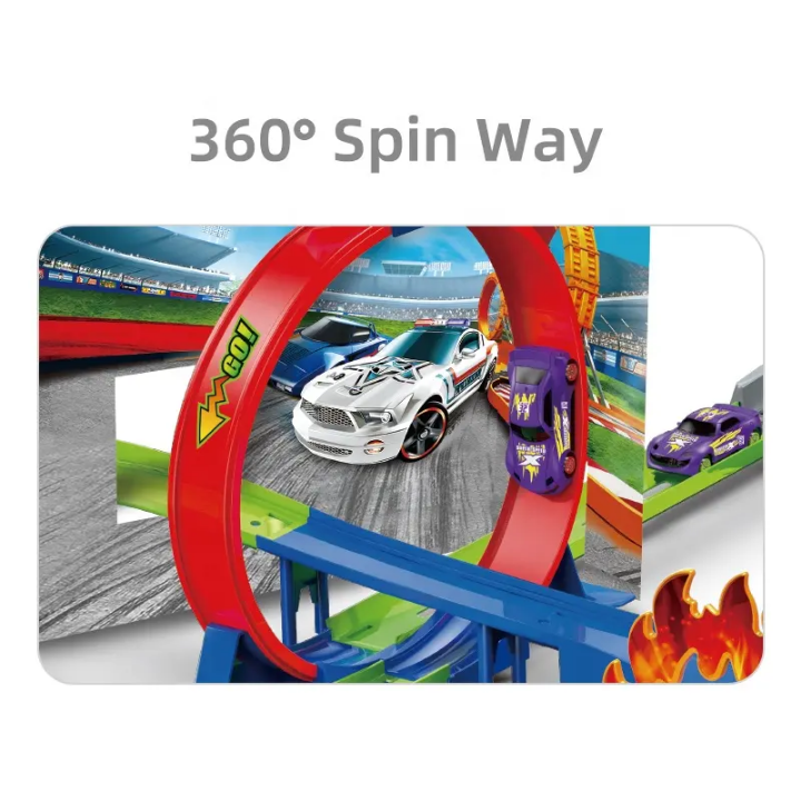 Max Track Racer- 360 Degree Stunt Loop Racing Car Track Set with Inertia Power Cars