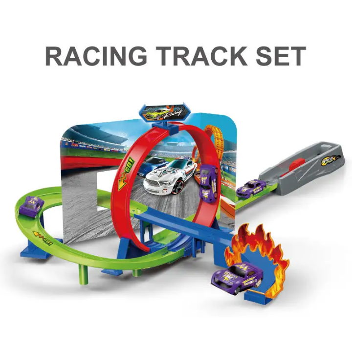 Max Track Racer- 360 Degree Stunt Loop Racing Car Track Set with Inertia Power Cars