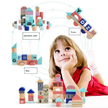 Magic Color Little City Builder - 115 Pieces Wooden Building Block Set with Vehicles, Figures & Play Mat
