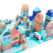Magic Color Little City Builder - 115 Pieces Wooden Building Block Set with Vehicles, Figures & Play Mat