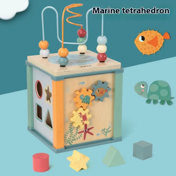 Kabi OceanCube 5 in 1 Wooden Montessori Activity Cube - Premium Baby Learning Toy