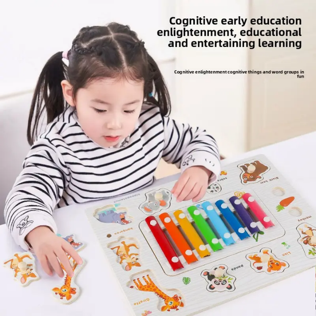 2 in 1 Xylophone & Animal Puzzle Board - Musical Learning Toy with Convertible Writing Pad