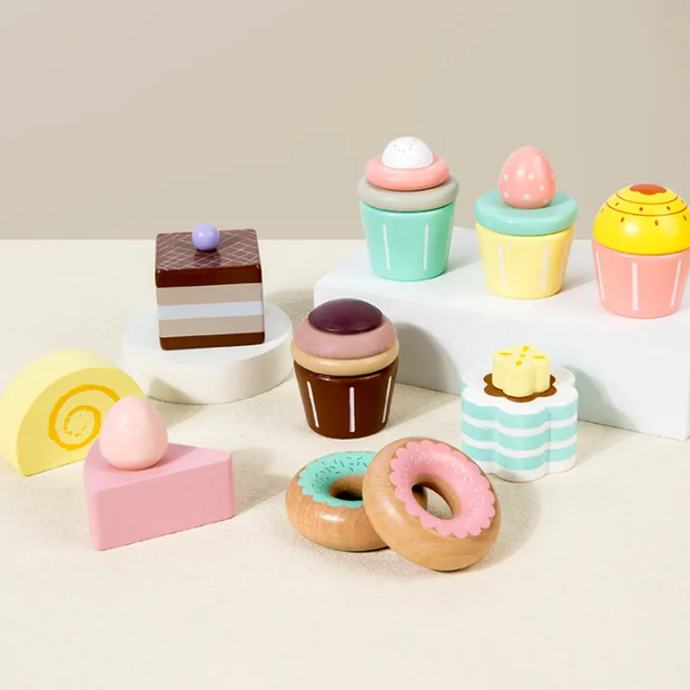 Wooden Tiered Dessert & Bakery Play Set - Montessori Pretend Play Toy