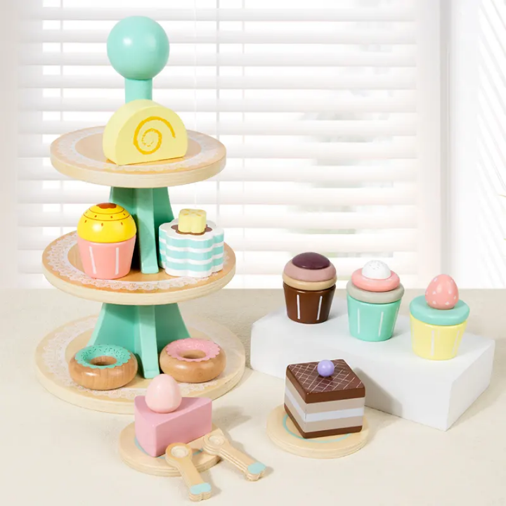 Wooden Tiered Dessert & Bakery Play Set - Montessori Pretend Play Toy