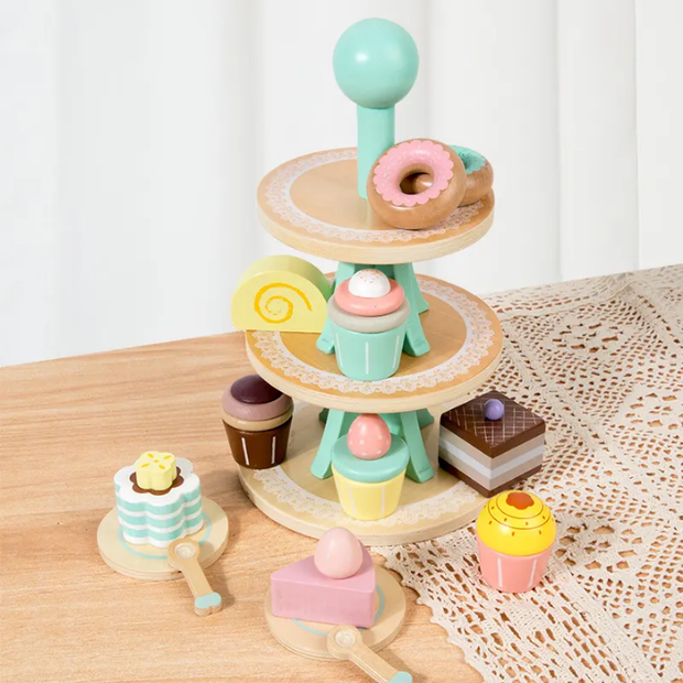 Wooden Tiered Dessert & Bakery Play Set - Montessori Pretend Play Toy