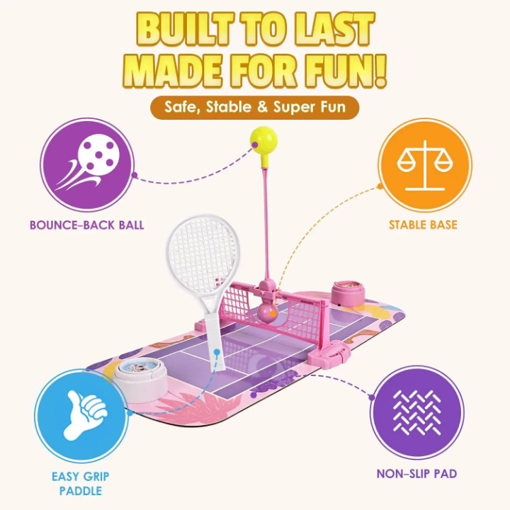 Children's tennis set with features highlighted on a white background