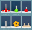 Set of various mechanical components on a blue background