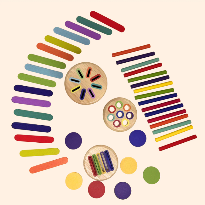 Wooden Montessori Sorting Bucket Jar — 4-in-1 Fine Motor Skills Set