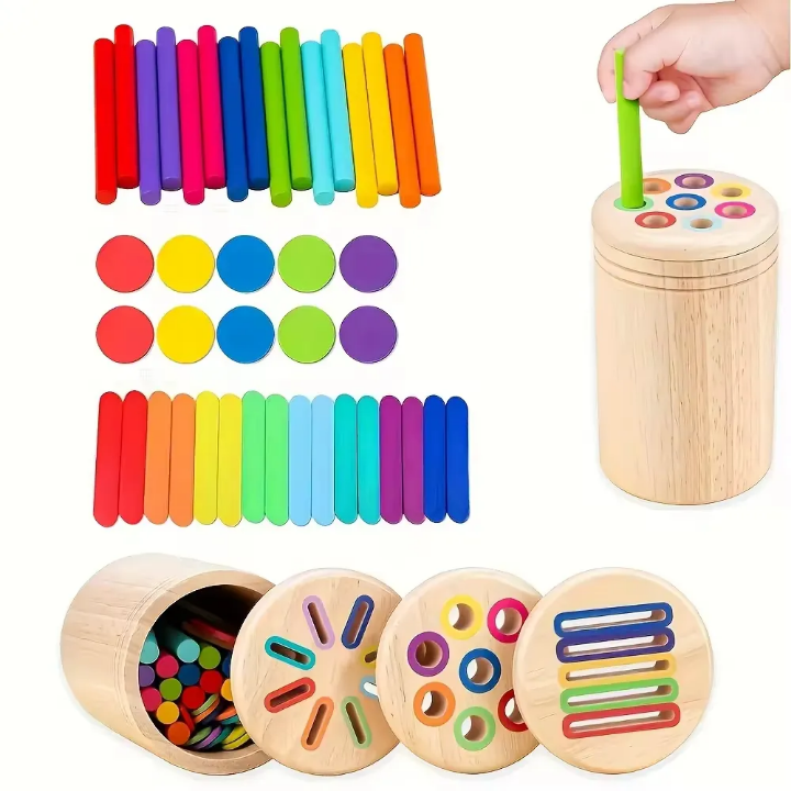 Wooden Montessori Sorting Bucket Jar — 4-in-1 Fine Motor Skills Set