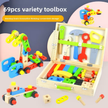 Wooden Tool Box Set — 69-Piece Carpenter & Builder Pretend Play Kit