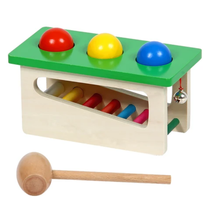 Wooden Pound-a-Ball Bench — Hammer, Slide & Ring Toy