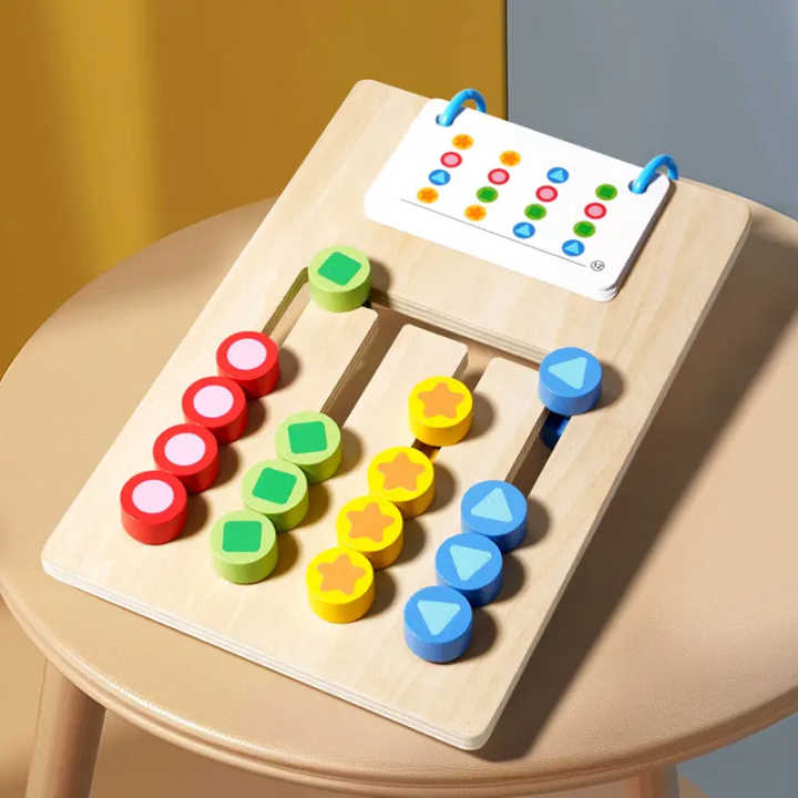 Wooden Double Sided Slide Puzzle Board — Colour & Shape Matching Logic Game