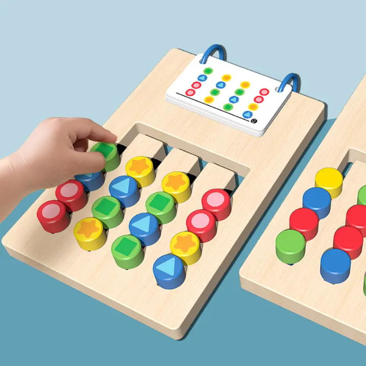 Wooden Double Sided Slide Puzzle Board — Colour & Shape Matching Logic Game