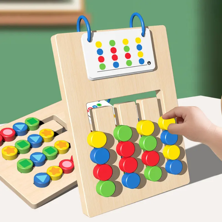 Wooden Double Sided Slide Puzzle Board — Colour & Shape Matching Logic Game