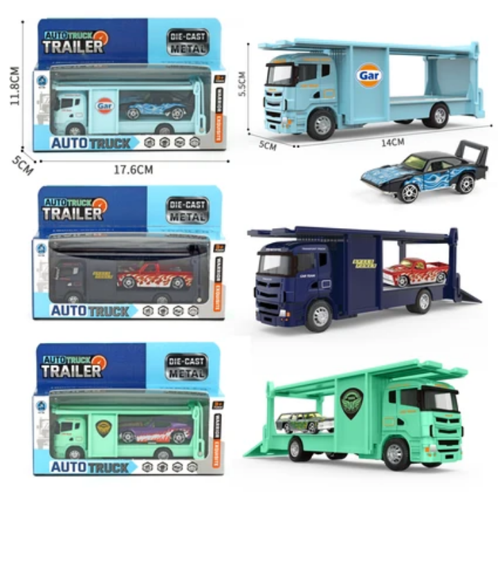 Diecast Car Carrier Truck — Metal Transporter with Racing Car