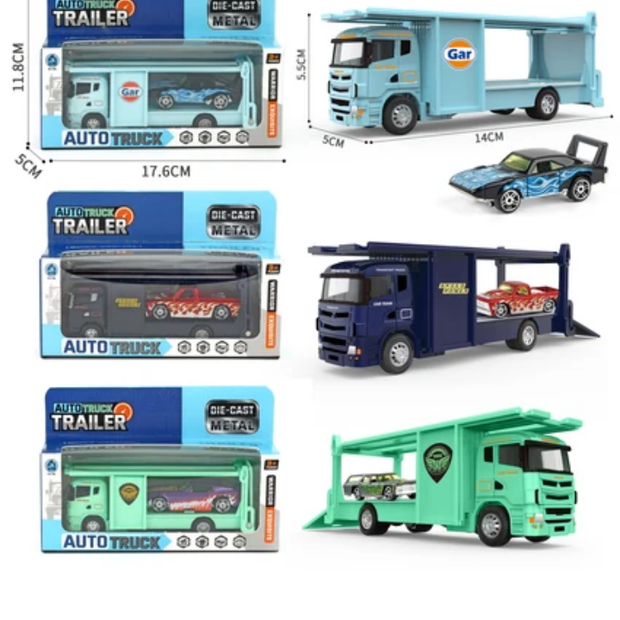 Diecast Car Carrier Truck — Metal Transporter with Racing Car