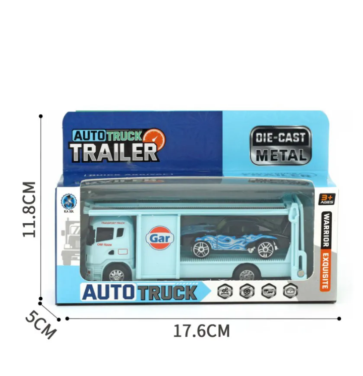 Diecast Car Carrier Truck — Metal Transporter with Racing Car