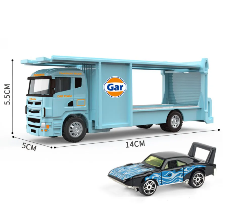 Diecast Car Carrier Truck — Metal Transporter with Racing Car