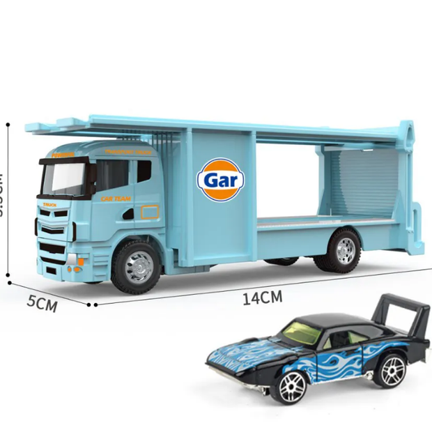 Diecast Car Carrier Truck — Metal Transporter with Racing Car