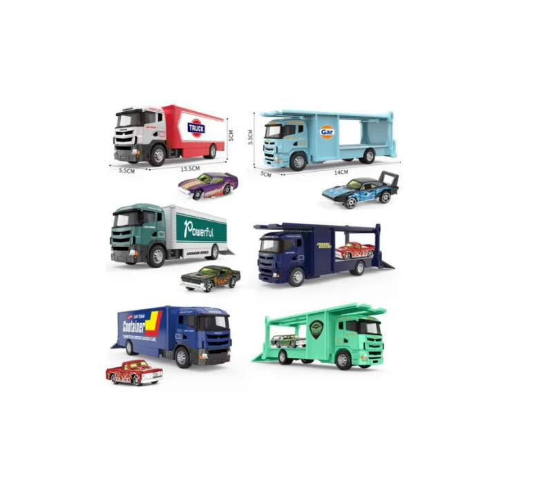 Diecast Car Carrier Truck — Metal Transporter with Racing Car