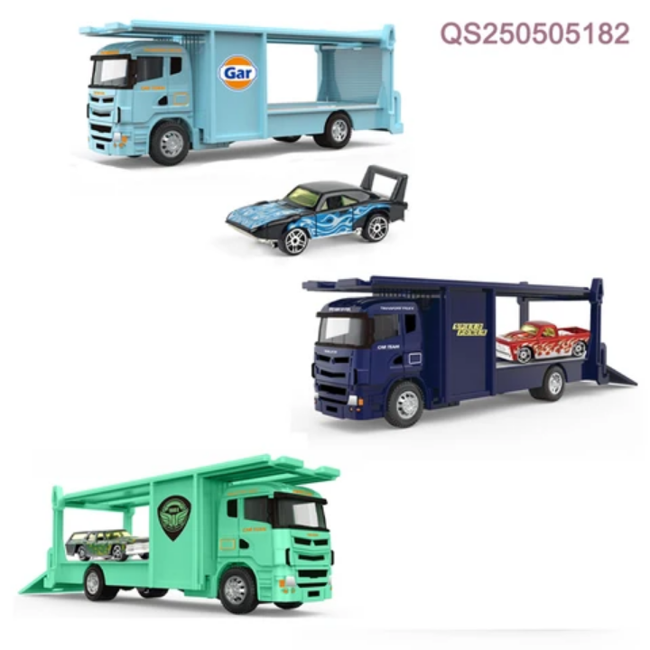 Diecast Car Carrier Truck — Metal Transporter with Racing Car