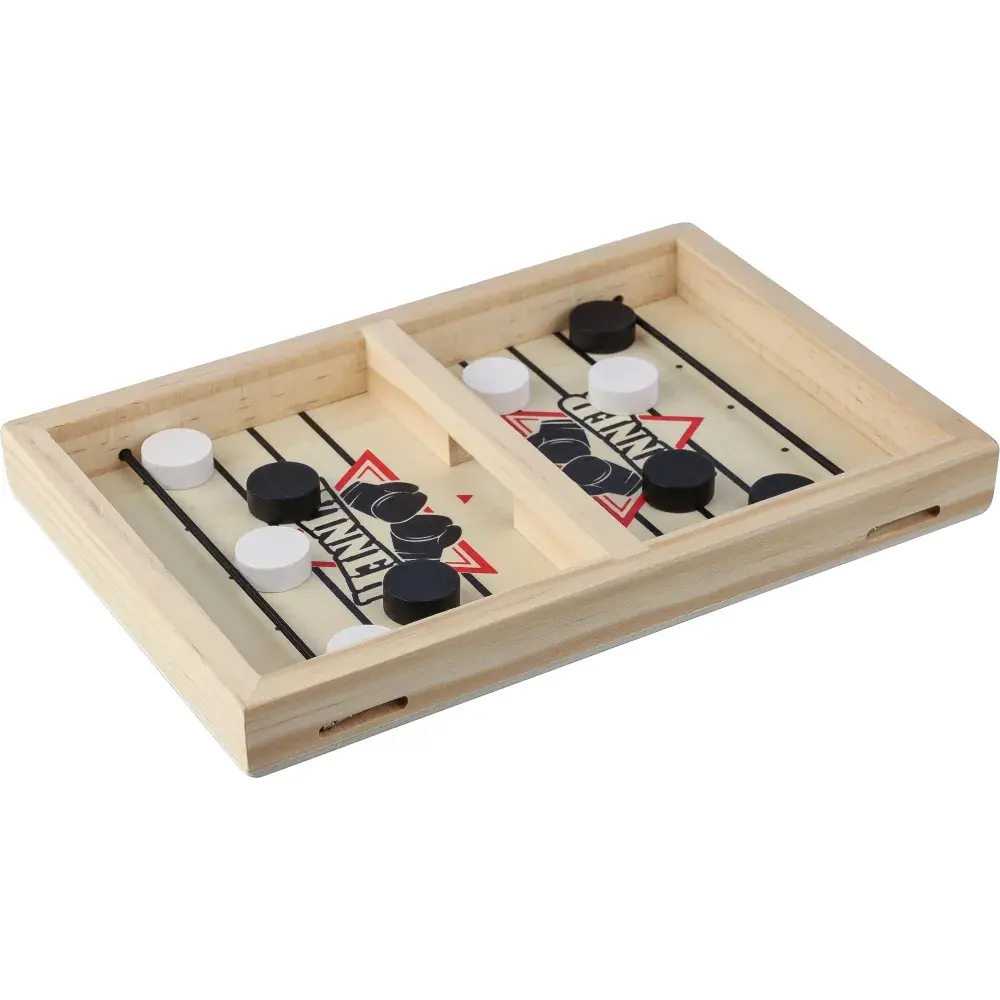 Mini Wooden Sling Puck Game — 2-Player Fast Board Game