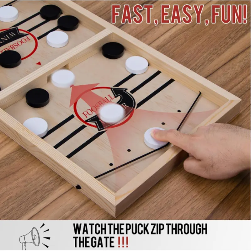 Mini Wooden Sling Puck Game — 2-Player Fast Board Game