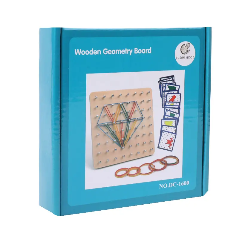 Wooden Geoboard — Geometry Pattern Board with Challenge Cards