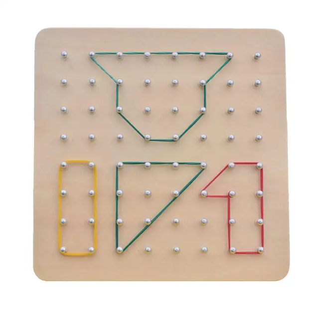 Wooden Geoboard — Geometry Pattern Board with Challenge Cards