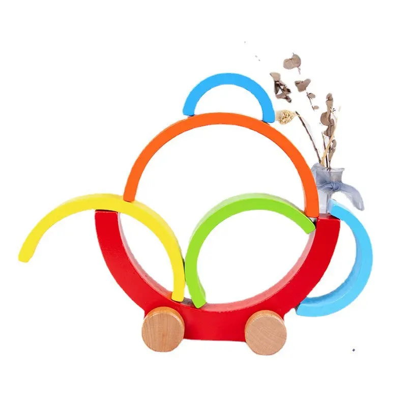 Wooden Rainbow Stacker Car — Push-Along & Nesting Arch Toy