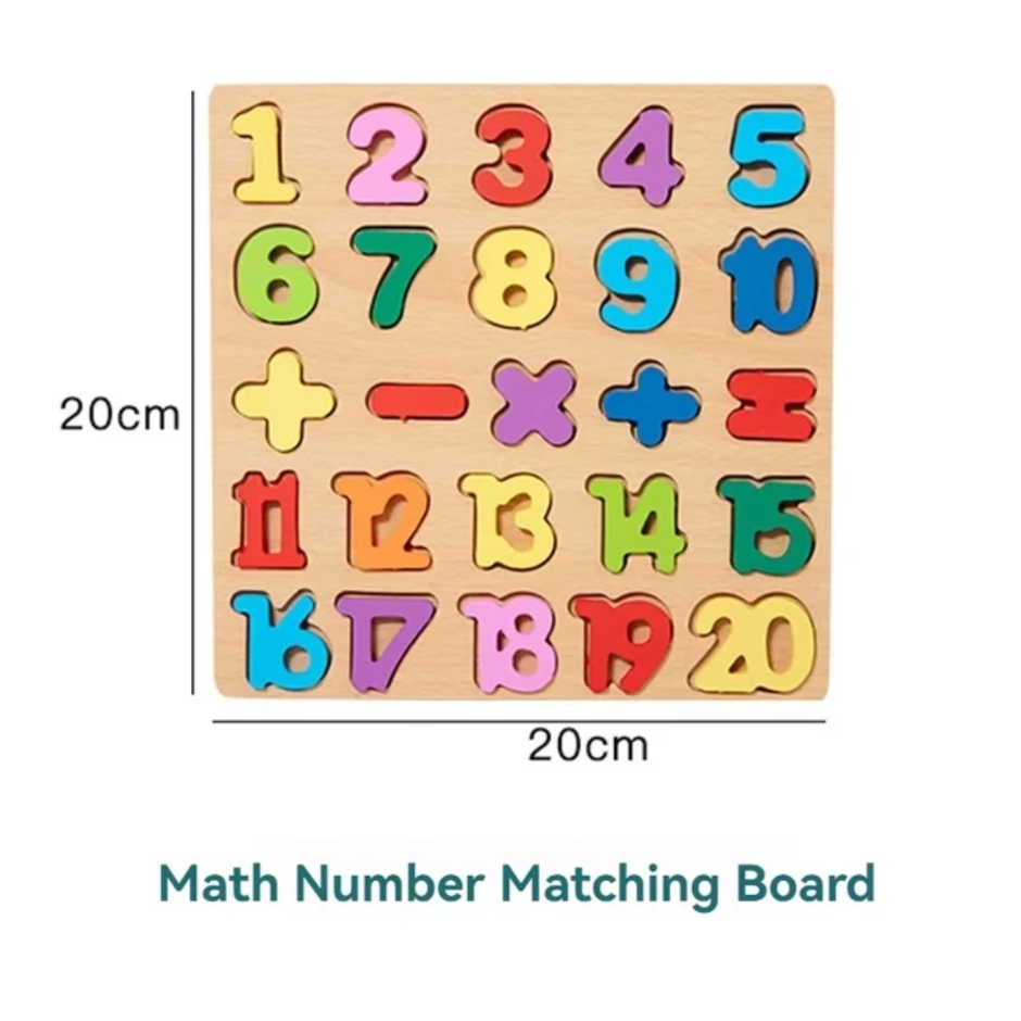 Wooden Number Puzzle Board — Numbers 1 to 20 with Maths Symbols