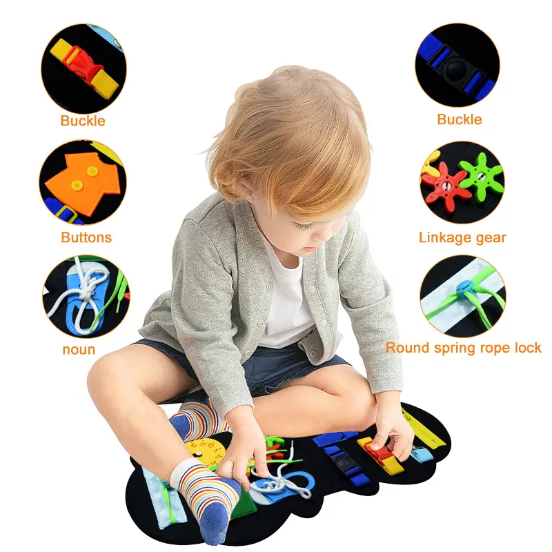 Dinosaur Busy Board — Montessori Buckle, Zip & Lace Activity Toy Book