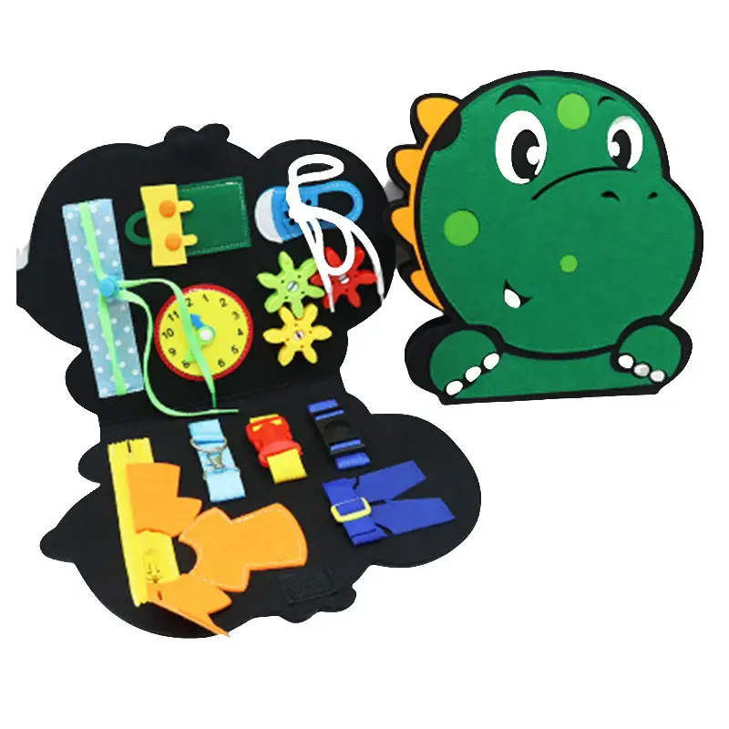 Dinosaur Busy Board — Montessori Buckle, Zip & Lace Activity Toy Book