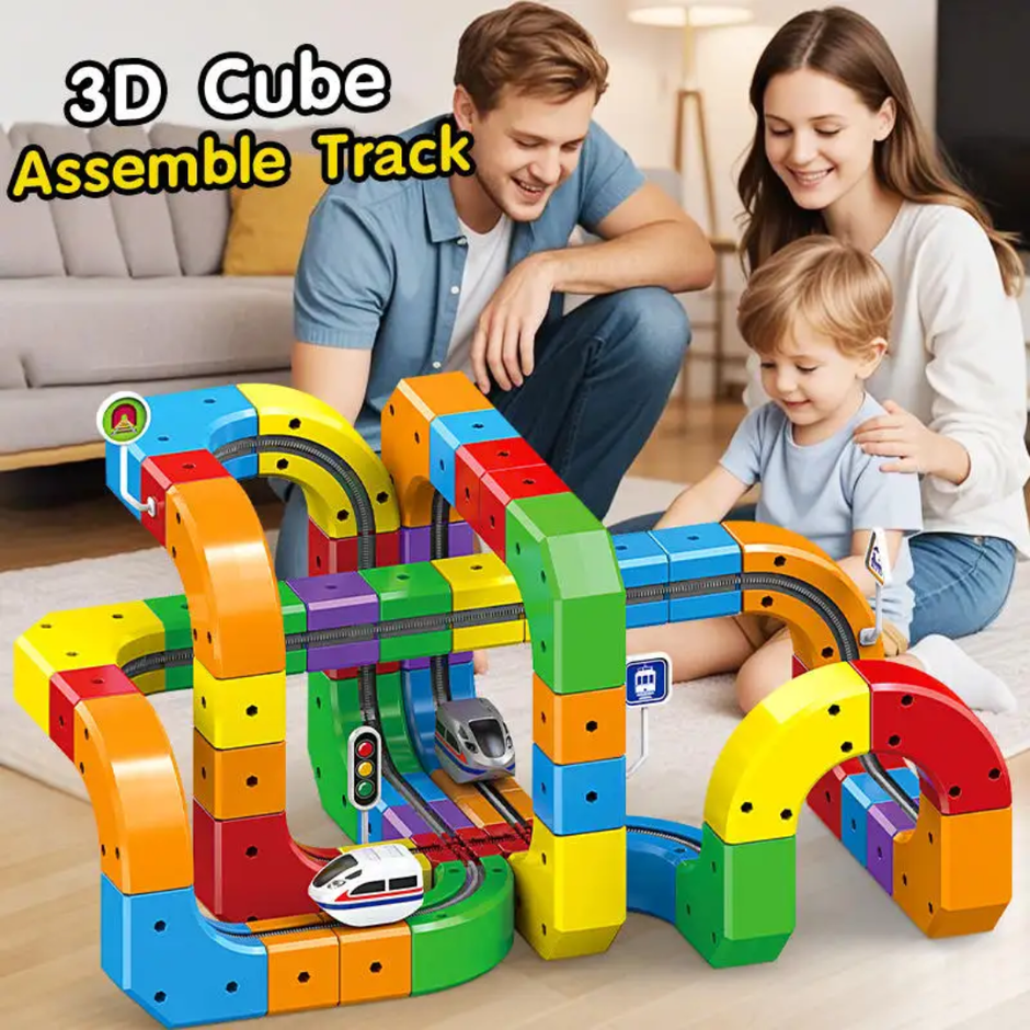 Cube Track Building Blocks — 81-Piece DIY Car Track Set