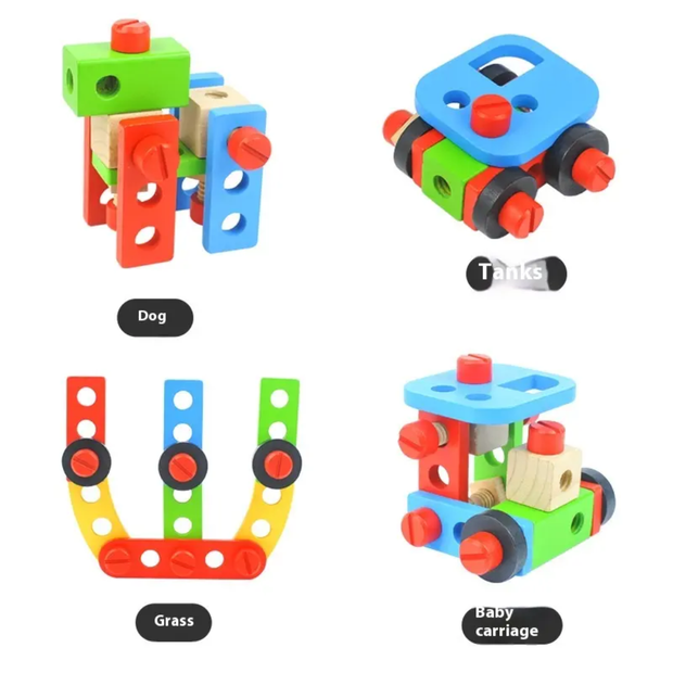 Wooden Versatile Nuts & Bolts Building Set — 39-Piece Construction ToolKit