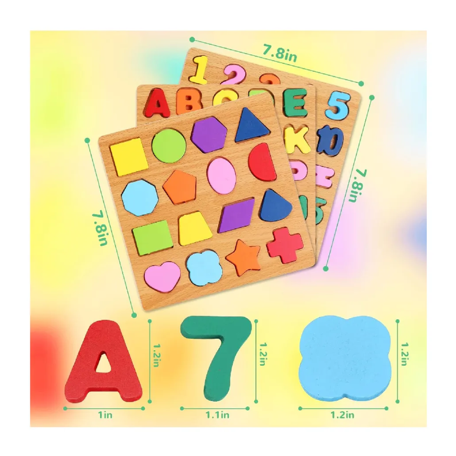 Wooden Shape Puzzle Board — 16 Geometric Shapes Mini