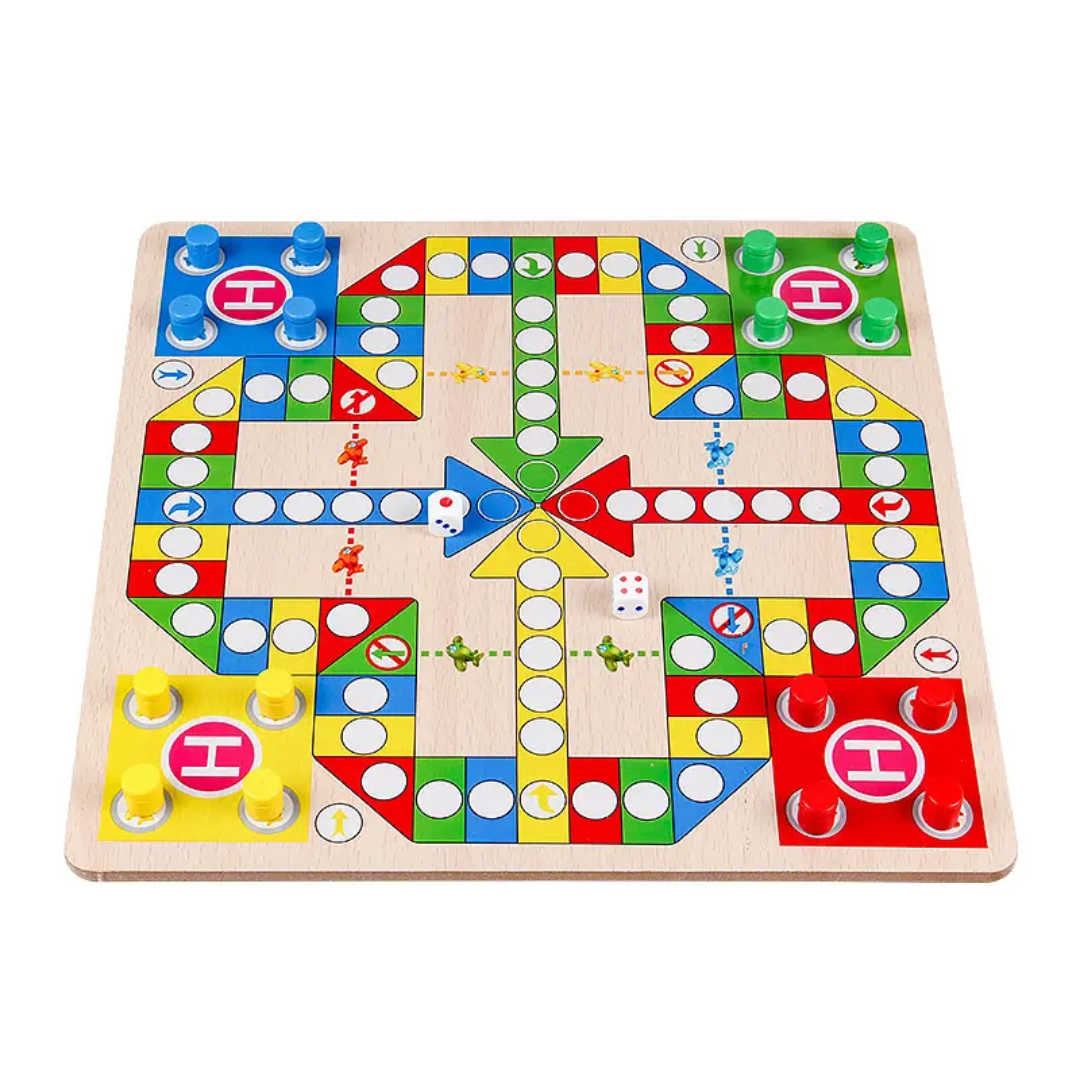 Wooden Ludo & Snakes and Ladders — 2-in-1 Double-Sided Board