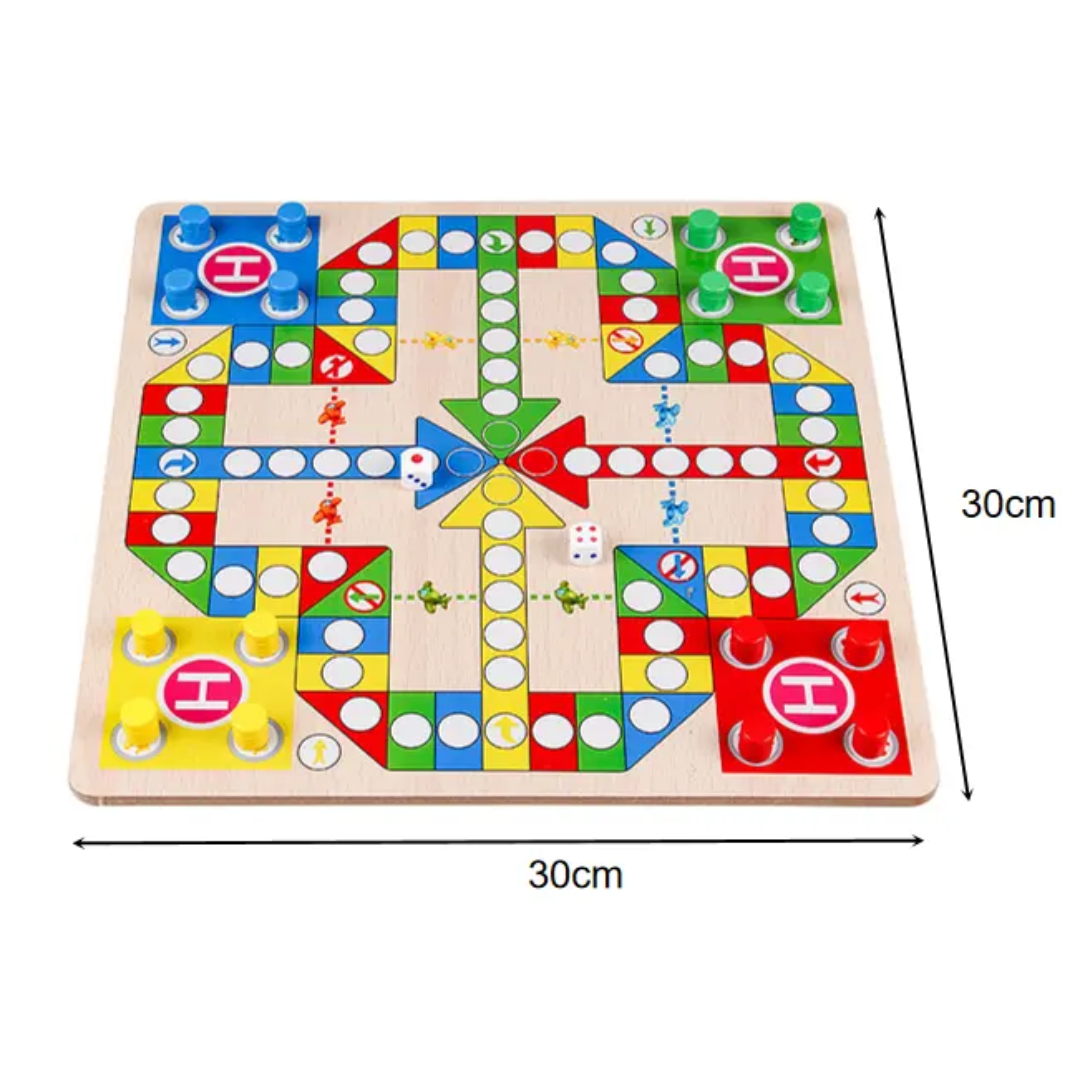 Wooden Ludo & Snakes and Ladders — 2-in-1 Double-Sided Board