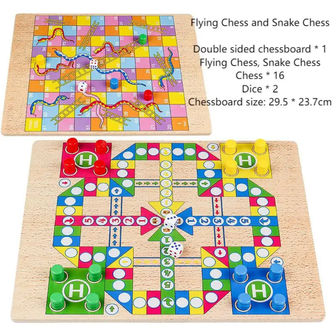 Wooden Ludo & Snakes and Ladders — 2-in-1 Double-Sided Board