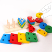Wooden Shape Stacker — 4-Column Sorting & Counting Board
