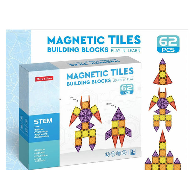 Magnetic Tiles Building Blocks - 62 Pcs