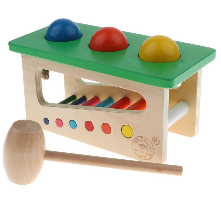 Wooden Pound-a-Ball Bench — Hammer, Slide & Ring Toy