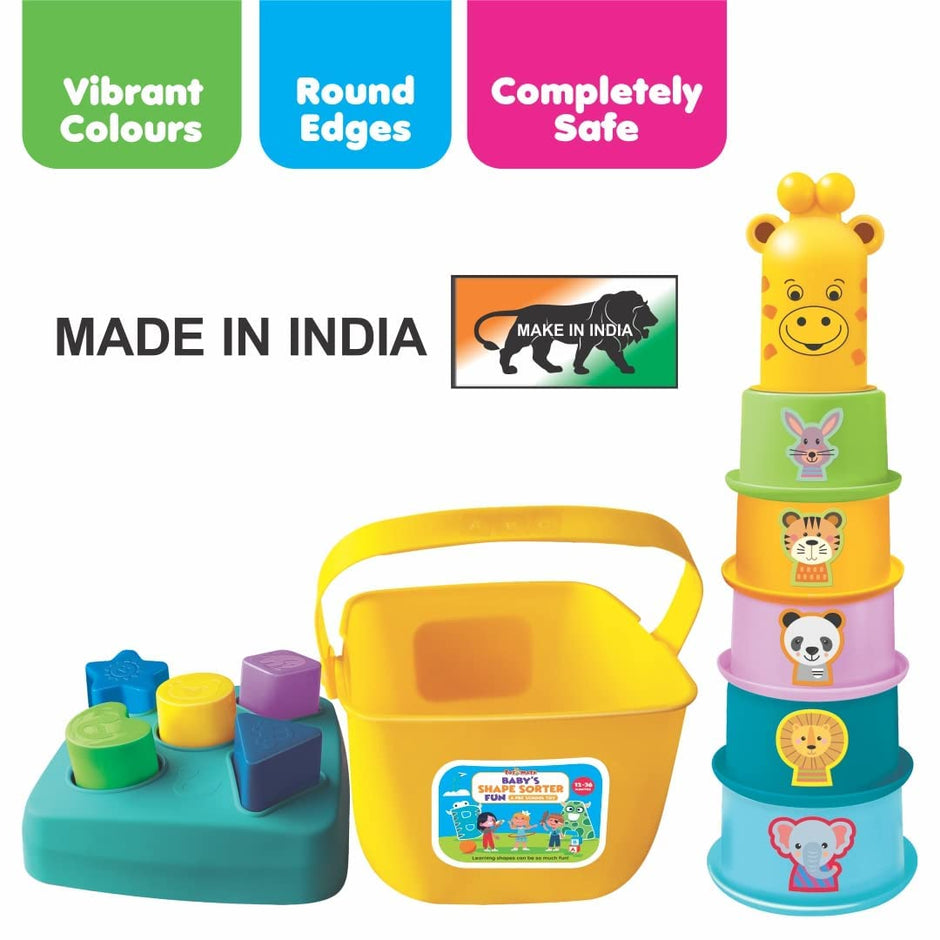 Cuppy Shappy Stacking Cups & Shape Sorter — 2-in-1 Toddler Combo Set