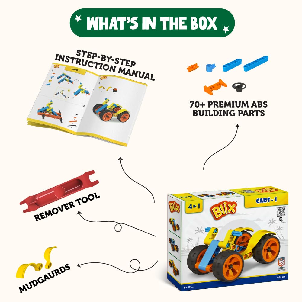 4-in-1 Car Building Blocks — 48-Piece Blix Vehicle Construction Set Cars 1