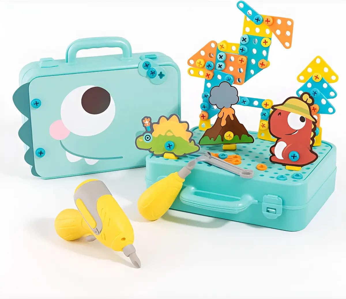 TinkerCase Dino Edition — 3D DIY Creative Puzzle Box Builder with Electric Drill & Screwdriver