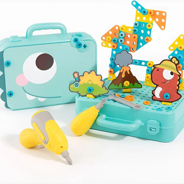 TinkerCase Dino Edition — 3D DIY Creative Puzzle Box Builder with Electric Drill & Screwdriver