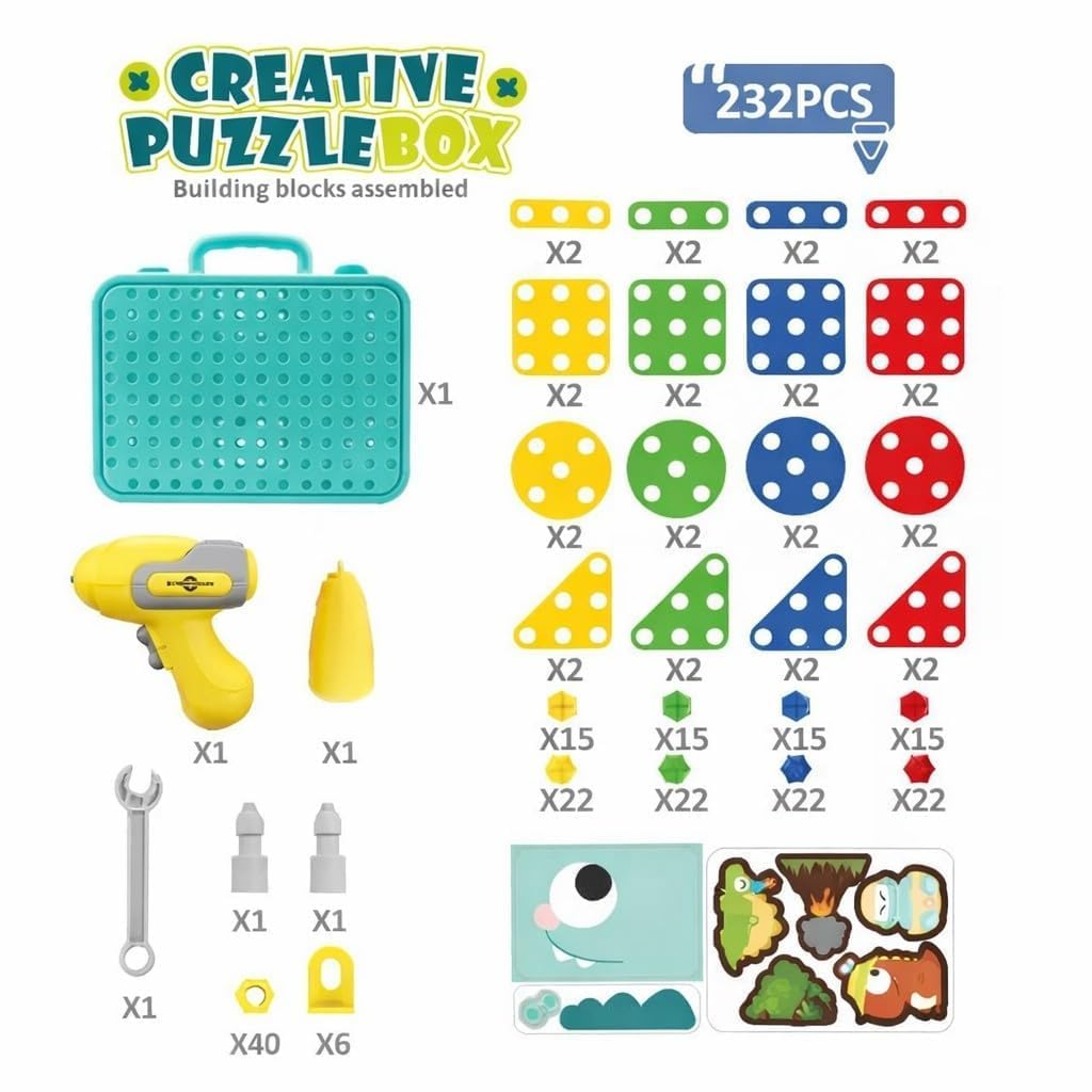 TinkerCase Dino Edition — 3D DIY Creative Puzzle Box Builder with Electric Drill & Screwdriver